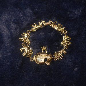 Charm Bracelet Noah Ark and Animals Retro Metal Figurines Golden